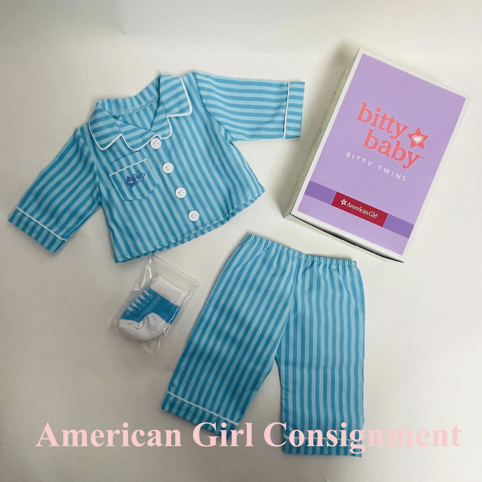 American Girl Bitty Twin Doll Pinstripe Pajamas Set with Box (1 of 4)