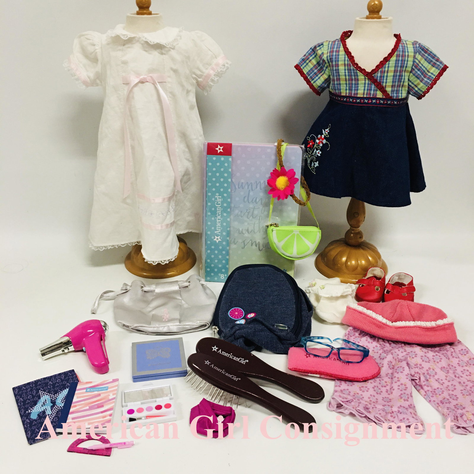 American Girl Doll School, Hair Accessories and Bitty Baby Outfits: School, Hair Accessories and Bitty Baby Outfits ------------------ please review all pictures carefully because they are part of the description and show condition issues if any ------------------ ple