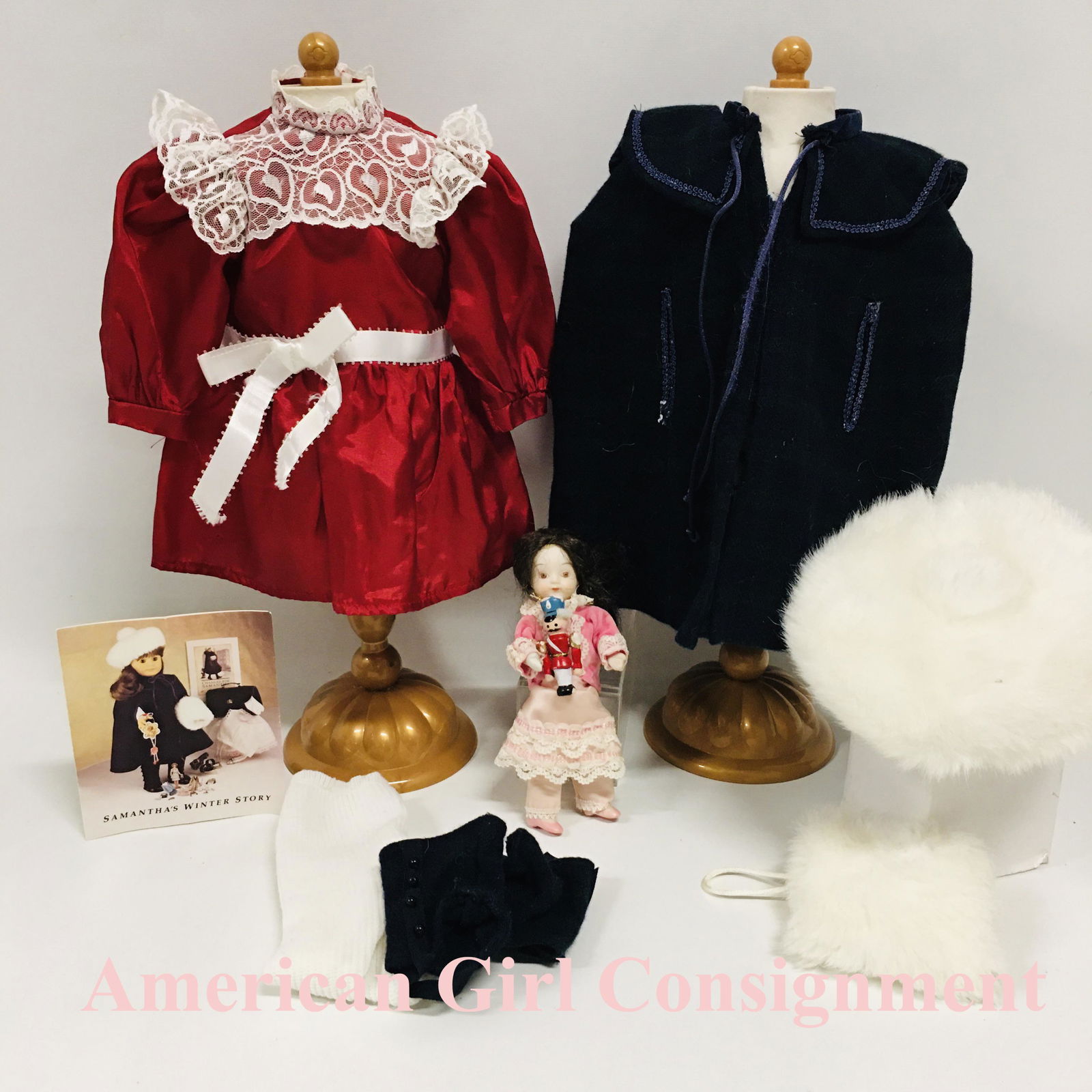 American Girl Doll Samantha 1986 Cranberry Party Dress and Plaid Cape (1 of 10)