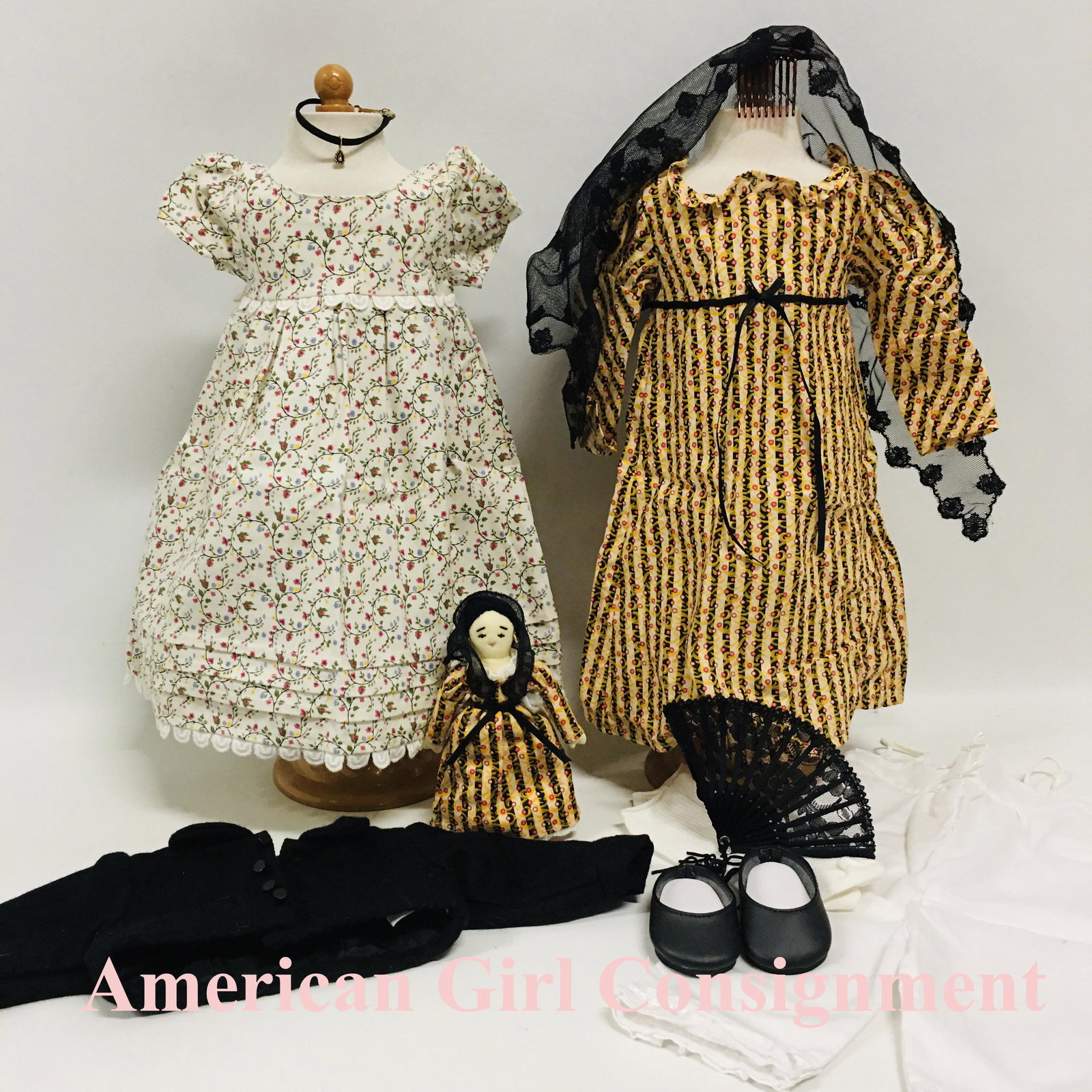 American Girl Doll Josefina Party Dress, Christmas Dress With Mantilla