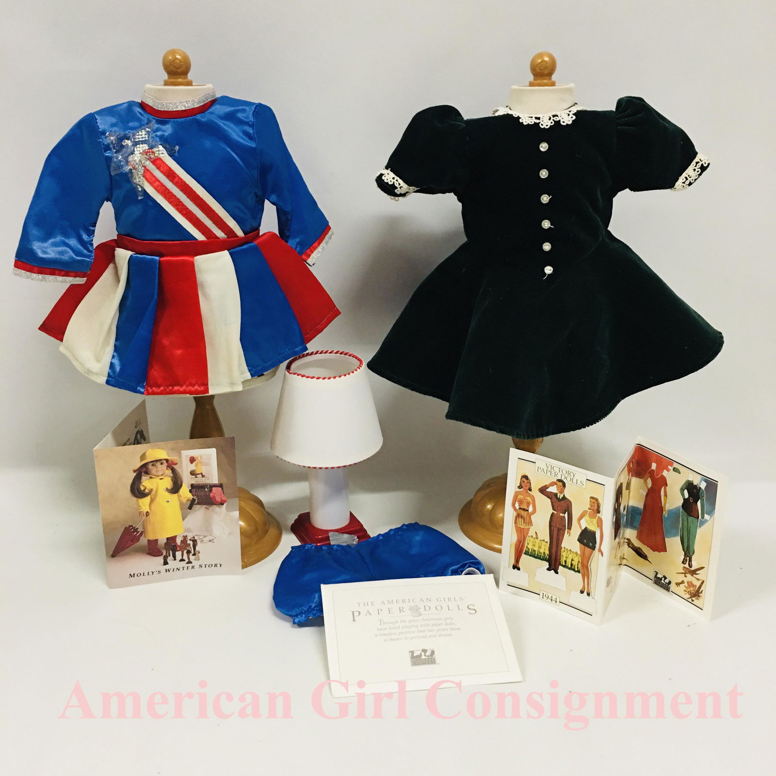 American Girl Doll Molly Evergreen Velvet Dress And Miss Victory Costume