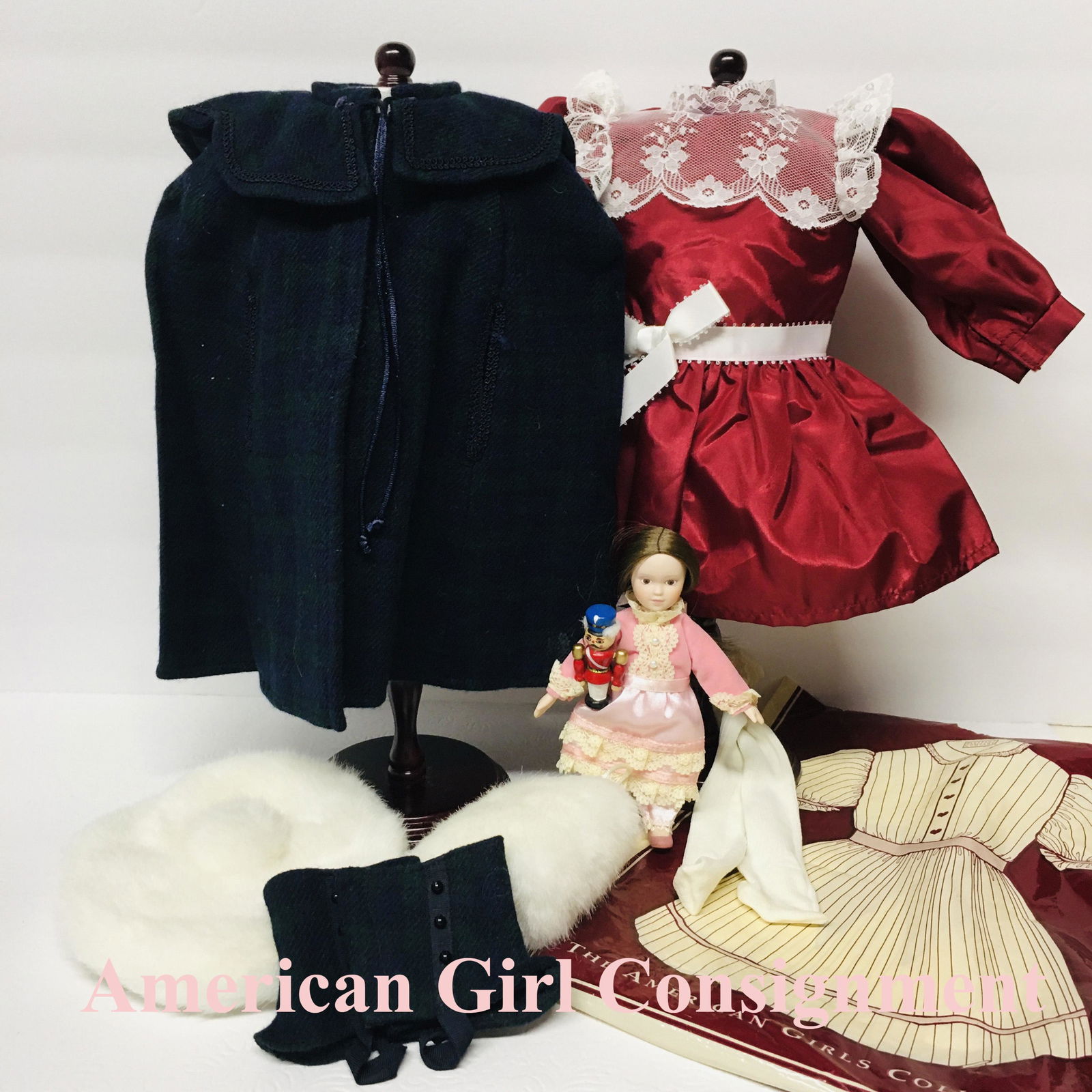 American Girl Doll Samantha Cranberry Party Dress, Plaid Cape and Doll (1 of 7)