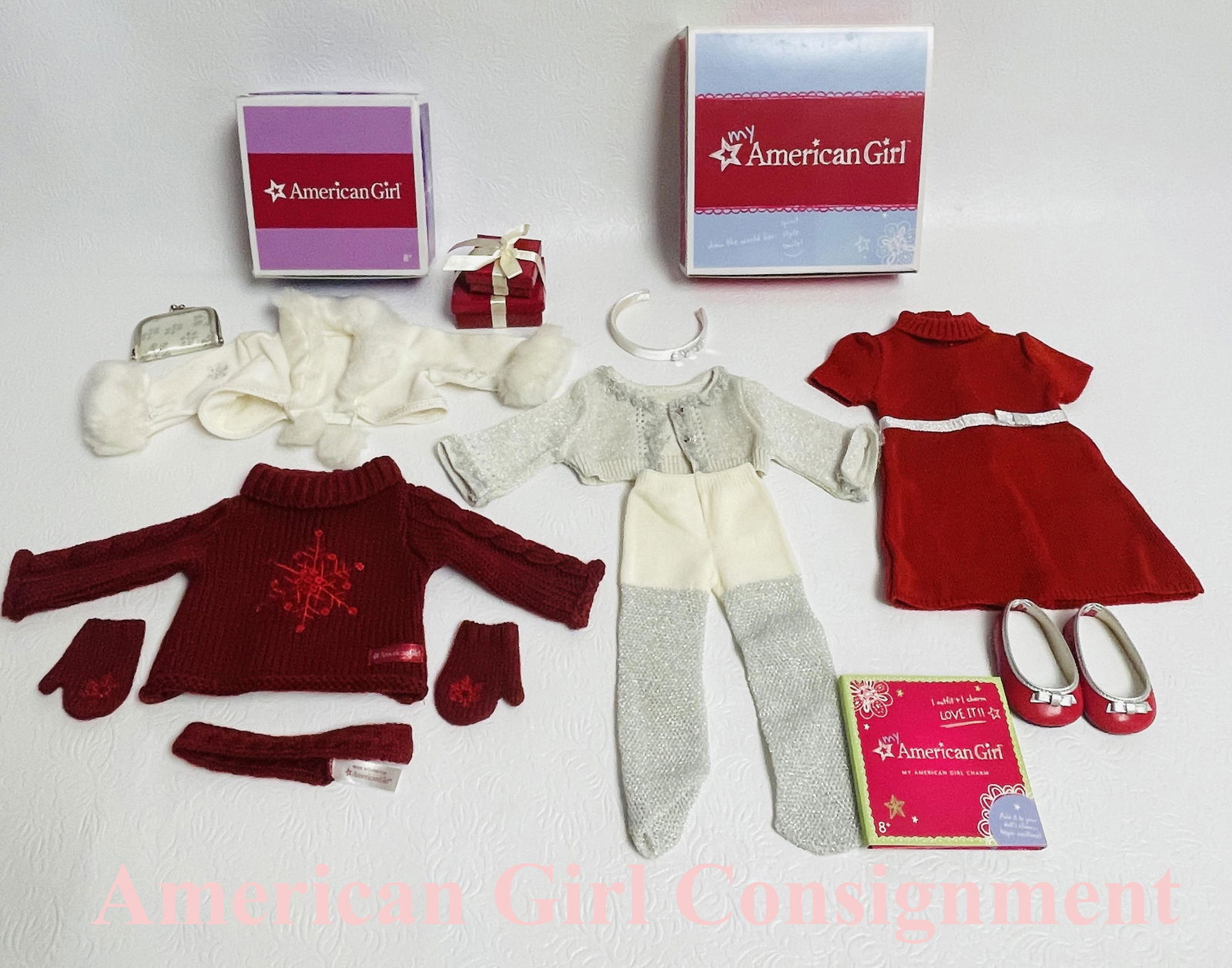 American Girl Doll Holiday Sweater Set and Holiday Gift Set: American Girl Doll Holiday Sweater Set and Holiday Gift Set ------------------ please review all pictures carefully because they are part of the description and show condition issues if any ----------