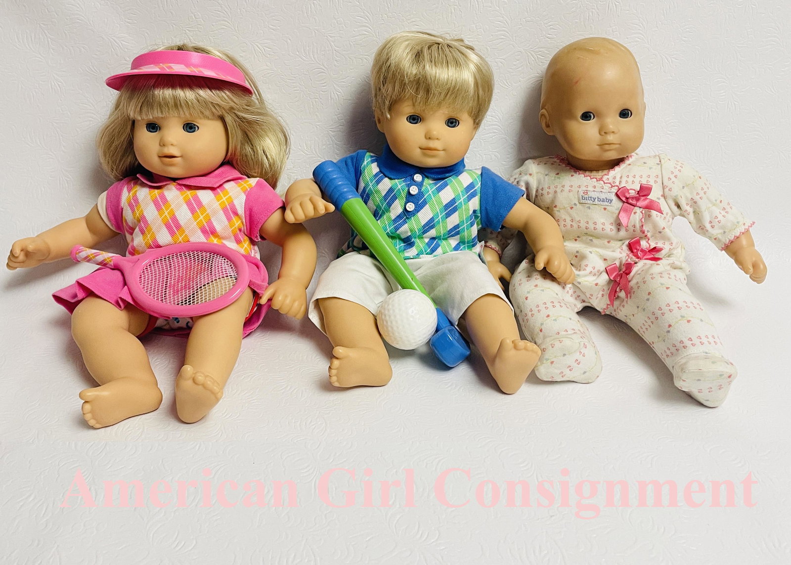American Girl Bitty Twin Boy and Girl Dolls and Bitty Baby: American Girl Bitty Twin Boy and Girl Dolls and Bitty Baby ------------------ please review all pictures carefully because they are part of the description and show condition issues if any -----------