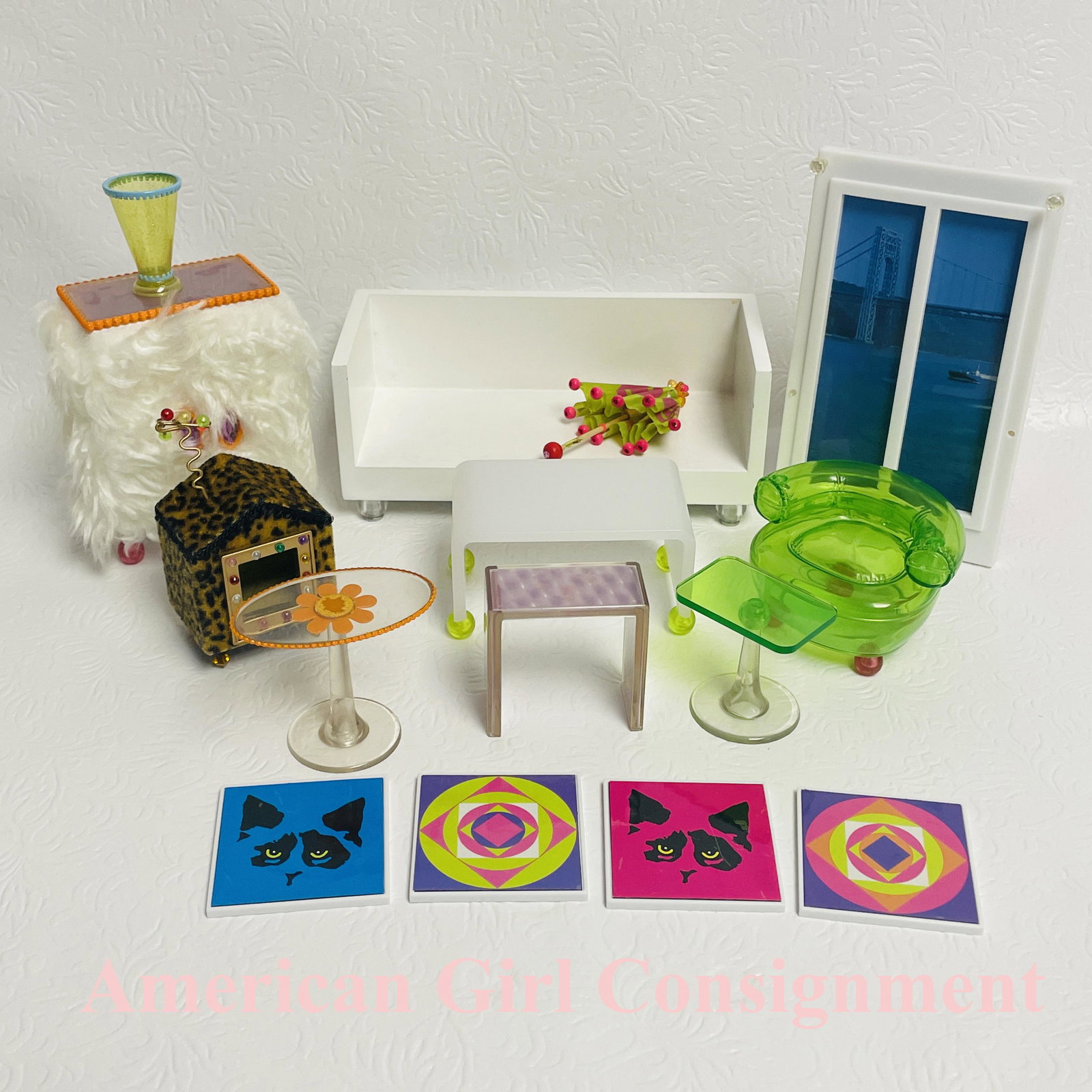 American Girl Doll Illuma Groovy Room Sofa Frame and Art, Dollhouse Miniatures (1 of 6)