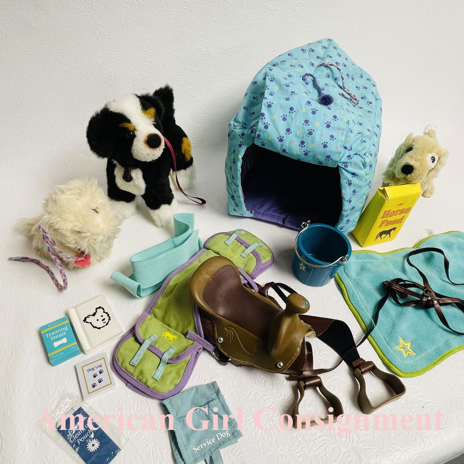 American Girl Doll Dogs, Doghouse and Saddle with Accessories (1 of 6)