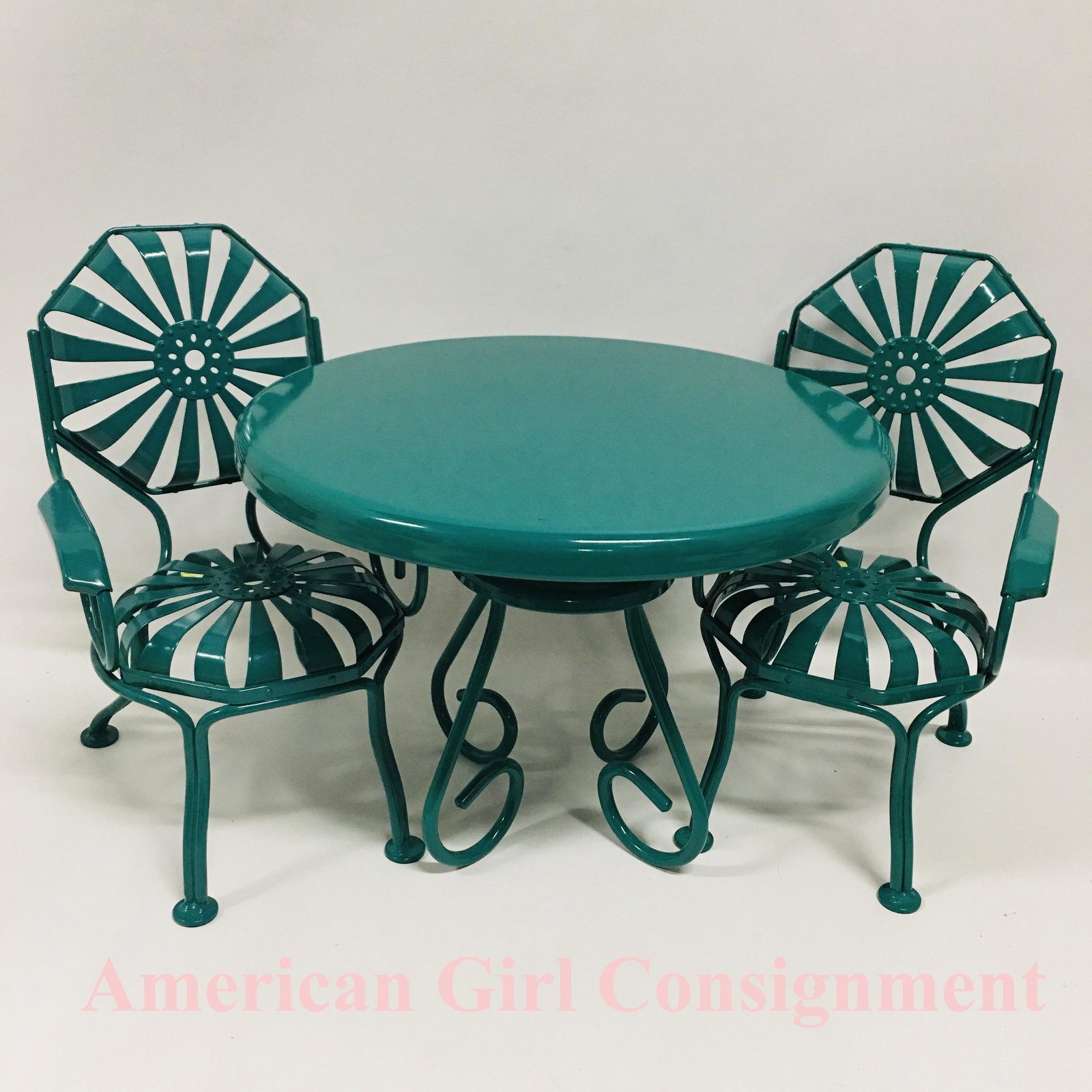 American Girl Doll Kit Green Metal Table and Chairs (1 of 3)