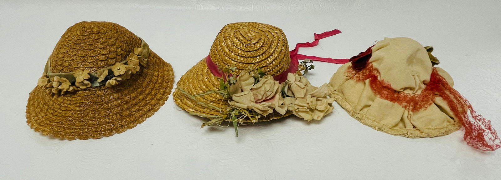 Three Antique Floral Decorated Doll Hats (1 of 8)