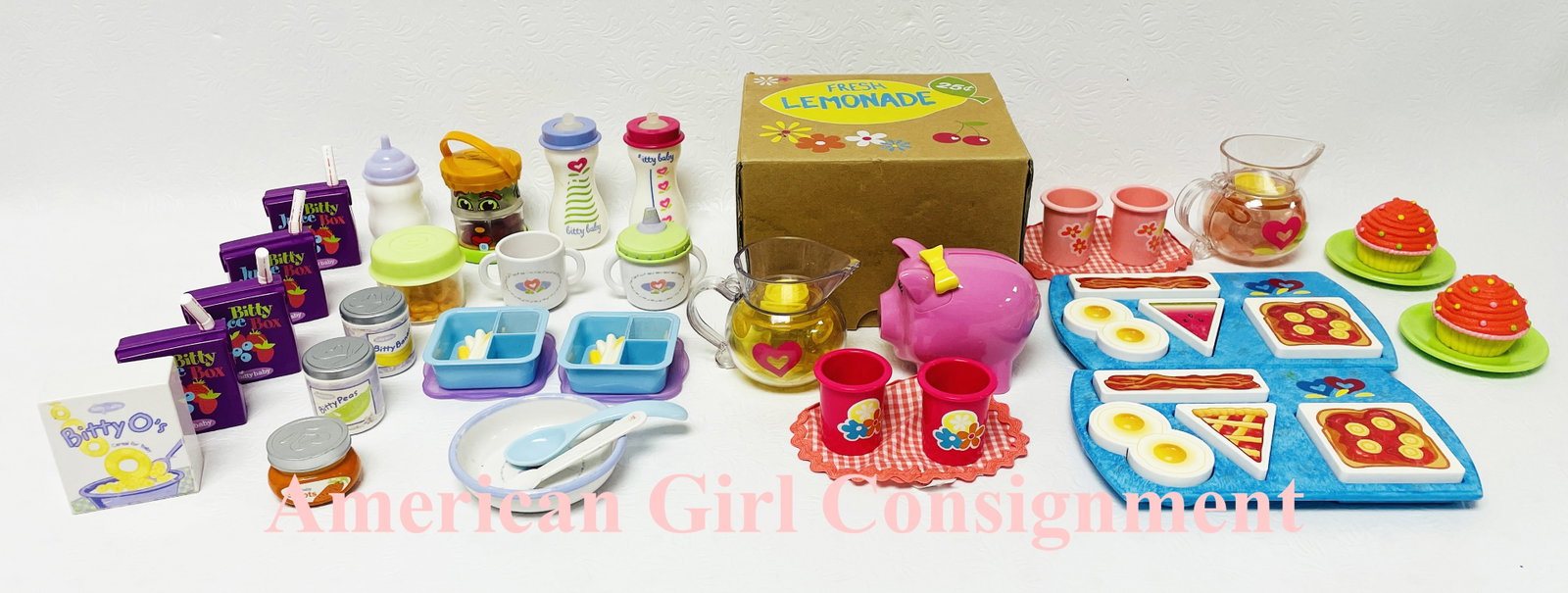 Large Collection of American Girl Doll Bitty Baby Food and Accessories: Large Collection of American Girl Doll Bitty Baby Food and Accessories ------------------ please review all pictures carefully because they are part of the description and show condition issues if any