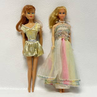 Two Vintage Dolls,  Barbie wearing Happy Birthday Barbie Outfit: Two Vintage Dolls, one is Barbie wearing Happy Birthday Barbie Outfit ------------------ please review all pictures carefully because they are part of the description and show condition issues if any