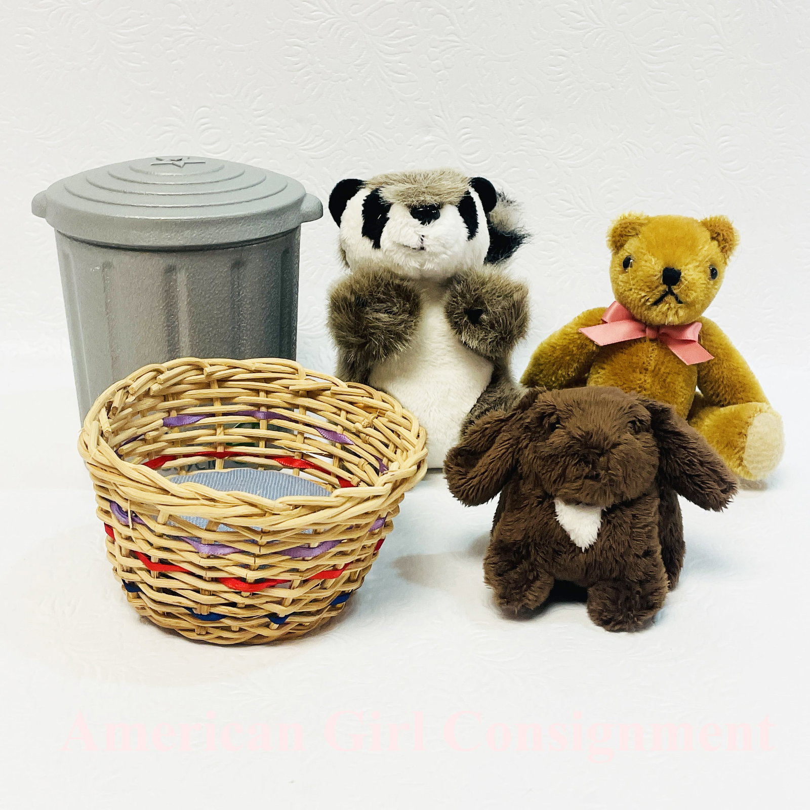 American Girl Doll Julie Bunny, Lanie Racoon and Samantha Teddy Bear: American Girl Doll Julie Bunny, Lanie Racoon and Samantha Teddy Bear ------------------ please review all pictures carefully because they are part of the description and show condition issues if any -