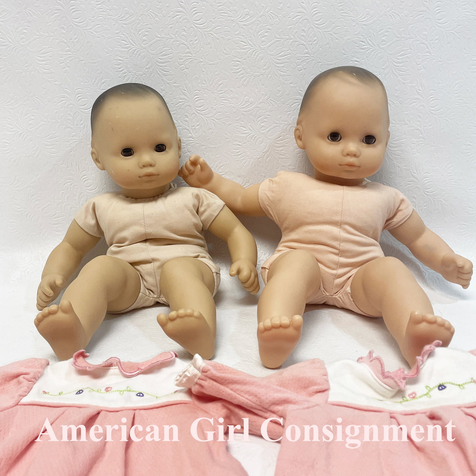 Two American Girl Bitty Baby Dolls: Two American Girl Bitty Baby Dolls with clothes ------------------ please review all pictures carefully because they are part of the description and show condition issues if any ------------------ ple
