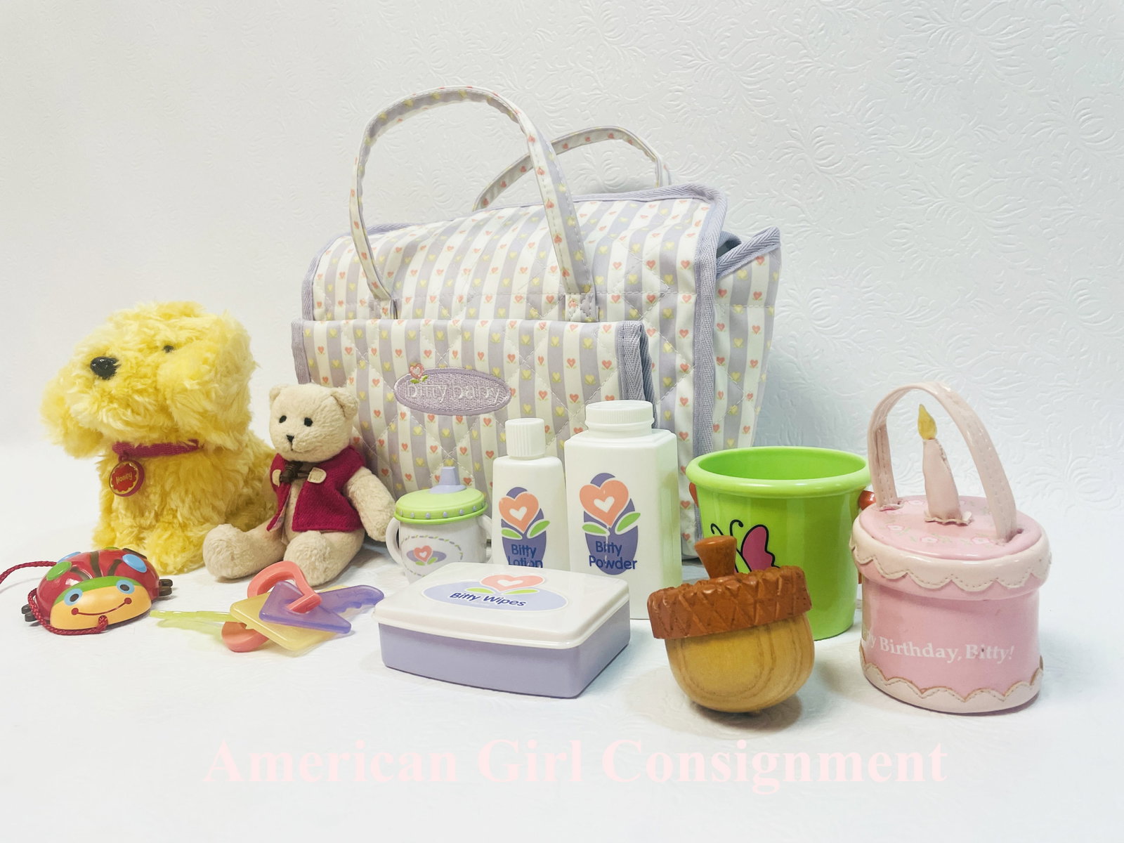 American Girl Doll Bitty Baby Collection and Pet Dog: American Girl Doll Bitty Baby Collection and Pet Dog ------------------ please review all pictures carefully because they are part of the description and show condition issues if any -----------------