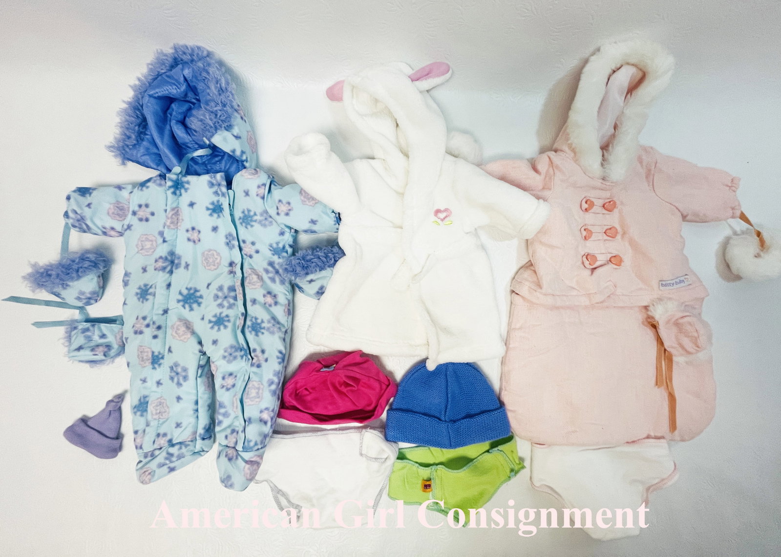 American Girl Doll Bitty Baby Snowsuit and Winter Clothes: American Girl Doll Bitty Baby Snowsuit and Winter Clothes ------------------ please review all pictures carefully because they are part of the description and show condition issues if any ------------