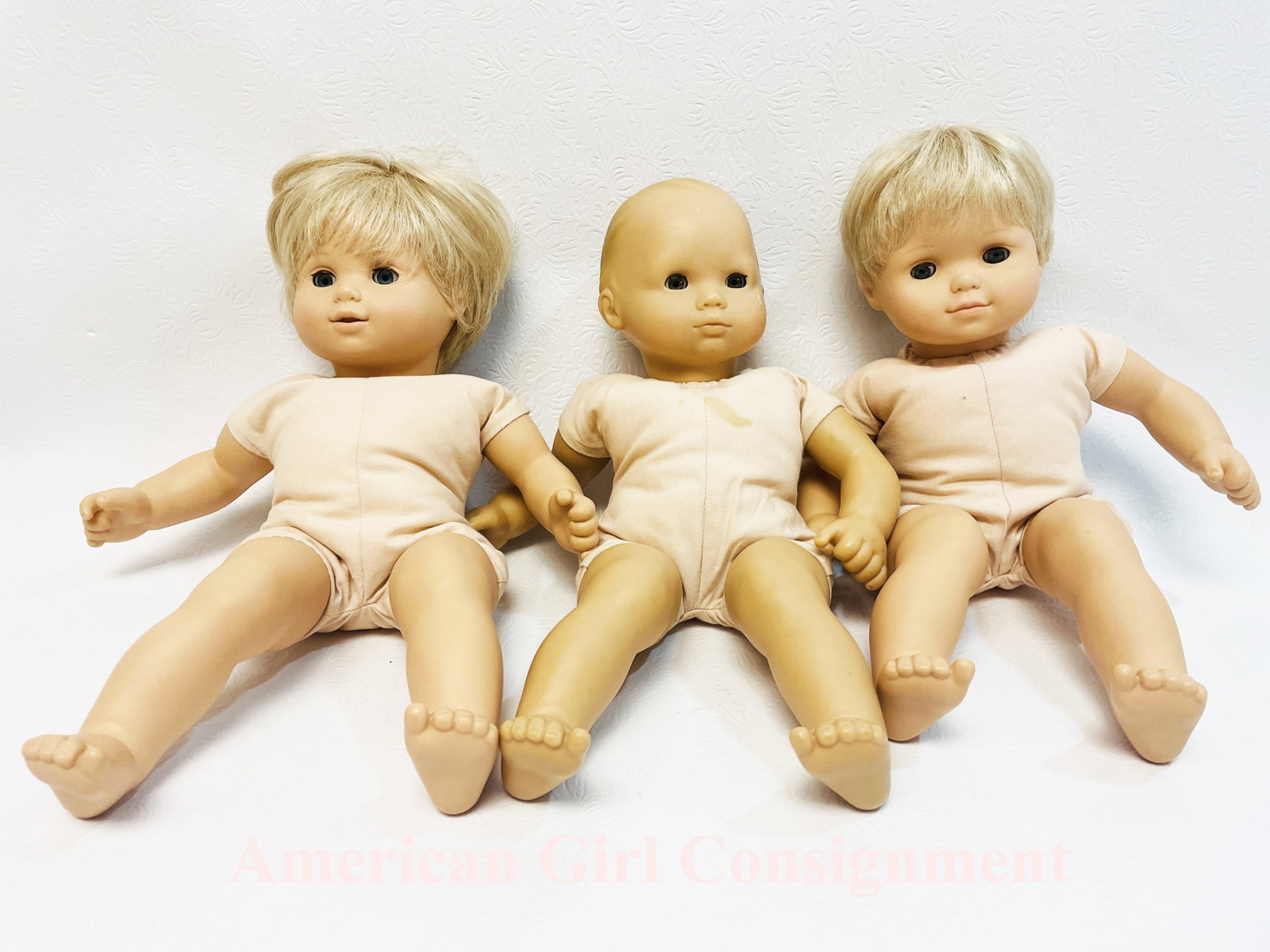 Group of Three American Girl Bitty Baby Twins Dolls: Group of Three American Girl Bitty Baby Twins Dolls ------------------ please review all pictures carefully because they are part of the description and show condition issues if any ------------------