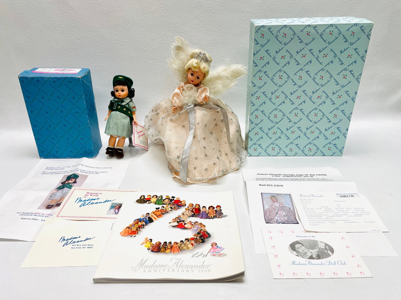 Madame Alexander dolls Girl Scout and Starlight Angel: Madame Alexander Dolls Girl Scout and Starlight Angel ------------------ please review all pictures carefully because they are part of the description and show condition issues if any ----------------