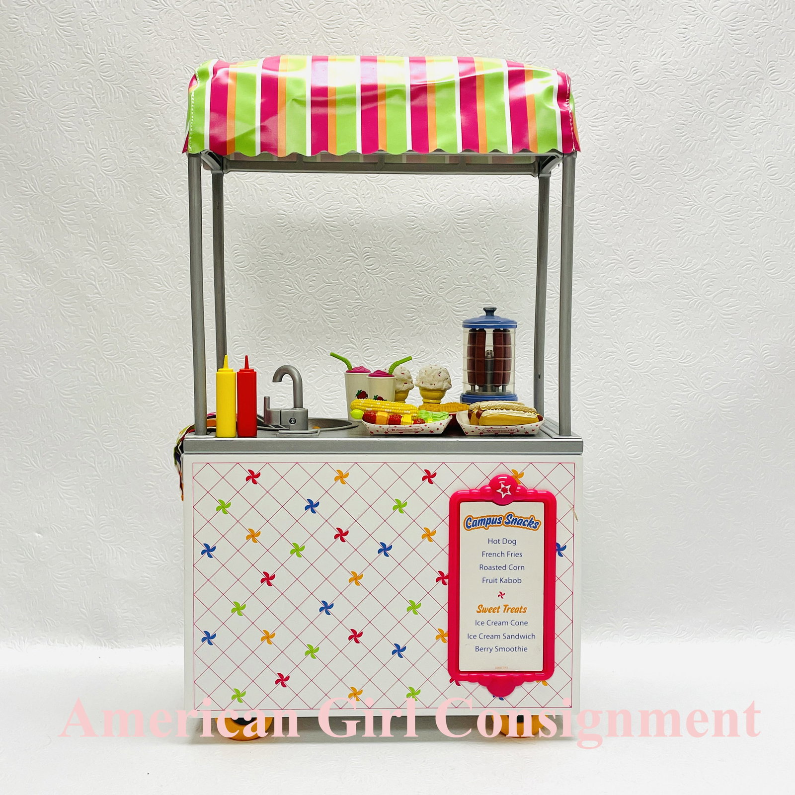 American Girl Doll Campus Snack Cart: American Girl Doll Campus Snack Cart This lot cannot be shipped in-house. ------------------ please review all pictures carefully because they are part of the description and show condition issues if 