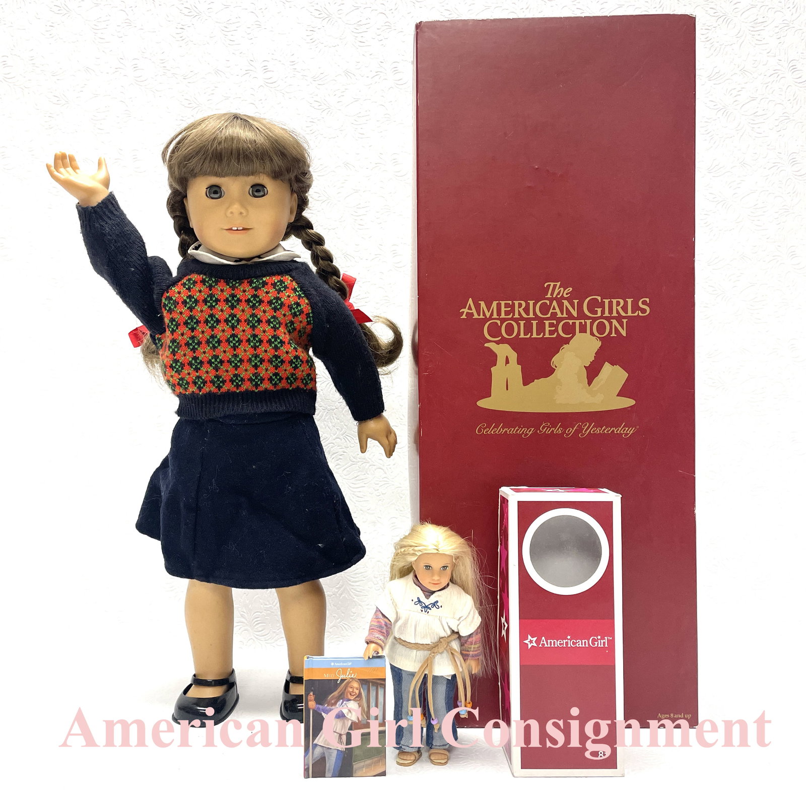 American Girl Doll Molly with mini Julie doll and Box: American Girl Doll Molly with mini Julie doll and Box ------------------ please review all pictures carefully because they are part of the description and show condition issues if any ----------------