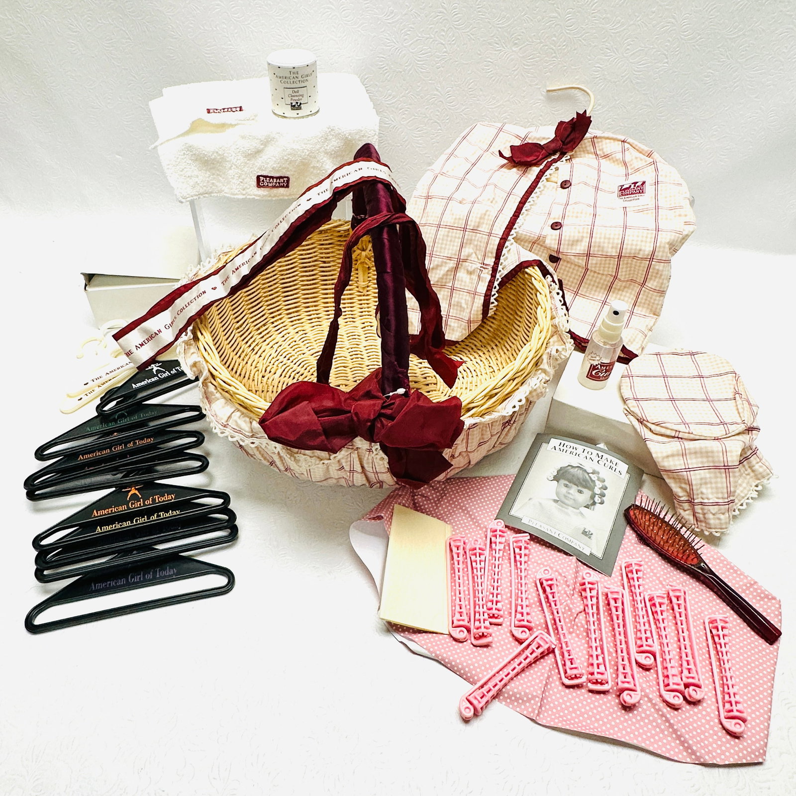 American Girl Doll Pleasant Company Basket, Garment Bag and more: American Girl Doll Pleasant Company Basket, Garment Bag and more ------------------ please review all pictures carefully because they are part of the description and show condition issues if any -----