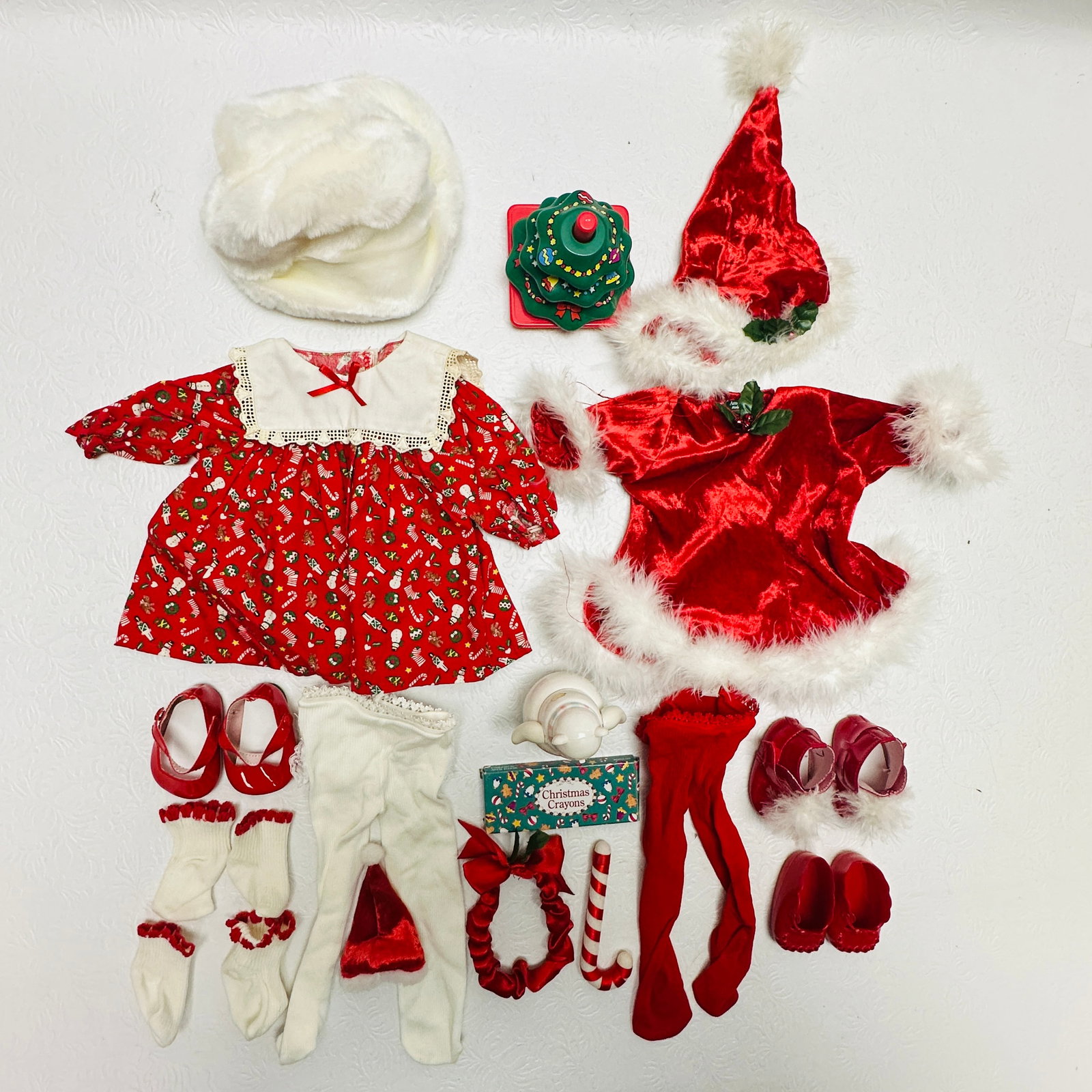 American Girl Bitty Baby Doll Holiday Clothes and Accessories: American Girl Bitty Baby Doll Holiday Clothes and Accessories ------------------ please review all pictures carefully because they are part of the description and show condition issues if any --------