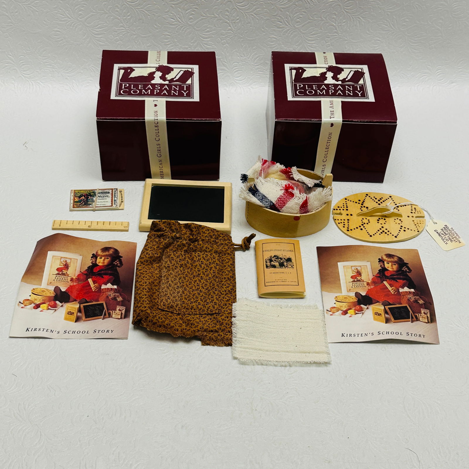 American Girl Doll Kirsten Pioneer School Lunch and Slate Bag With Boxes: American Girl Doll Kirsten Pioneer School Lunch and Slate Bag With Boxes ------------------ please review all pictures carefully because they are part of the description and show condition issues if a