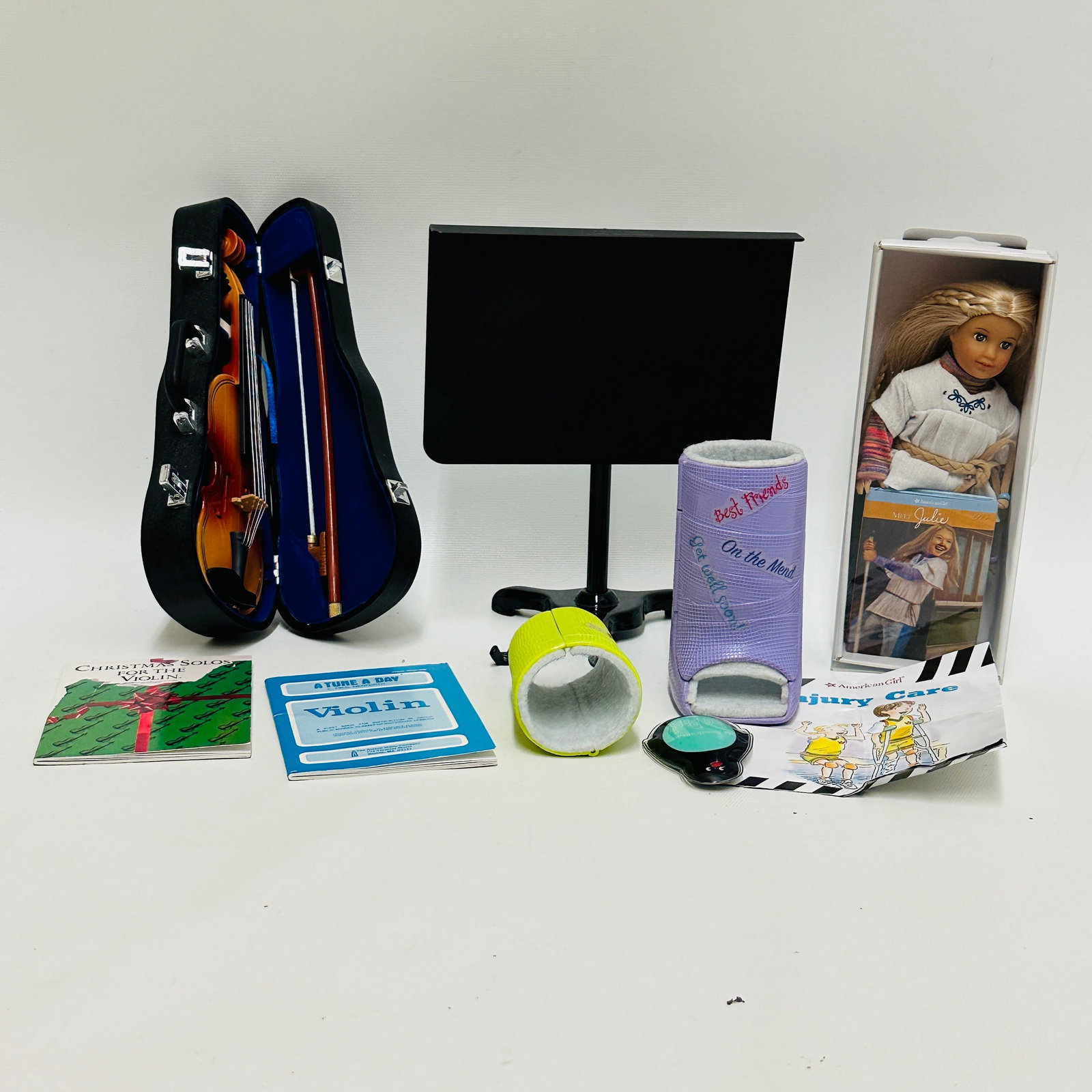 American Girl mini Julie Doll, Music and Get Well Sets: American Girl mini Julie Doll, Music and Get Well Sets ------------------ please review all pictures carefully because they are part of the description and show condition issues if any ---------------