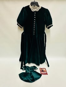 American Girl Doll Molly Evergreen Velvet dress with matching Girl-Size Dress