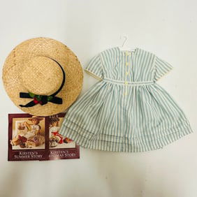 American Girl Doll Kirsten Summer Dress and Straw Hat