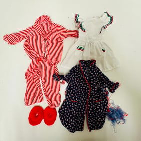 American Girl Doll Molly Birthday Pinafore, Striped Pajamas and Robe