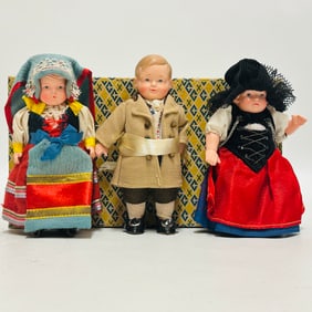 Group of three miniature Antique dolls