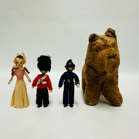 Miniature dolls with vintage Plush dog