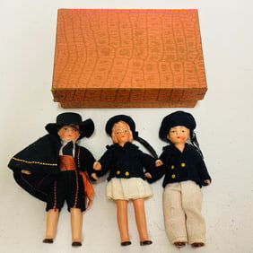 Group of three miniature Antique dolls