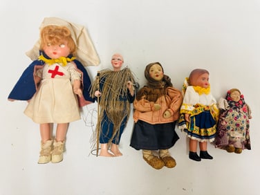 Five small Antique Dolls