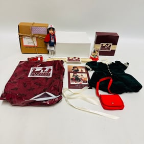 American Girl Doll Molly Holiday Dress, nurse doll and Christmas Box