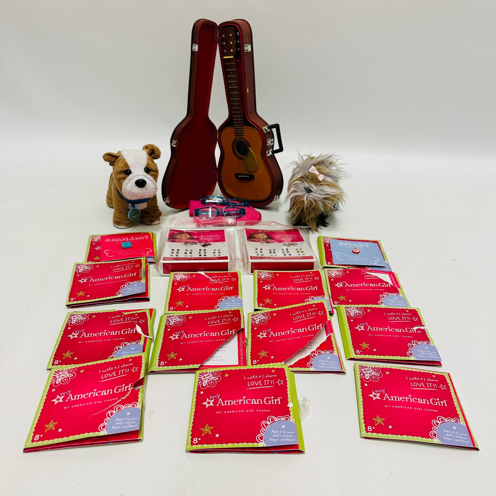 American Girl Doll Pets, Guitar and Charms: American Girl Doll Pets, Guitar and Charms ------------------ please review all pictures carefully because they are part of the description and show condition issues if any ------------------ please c