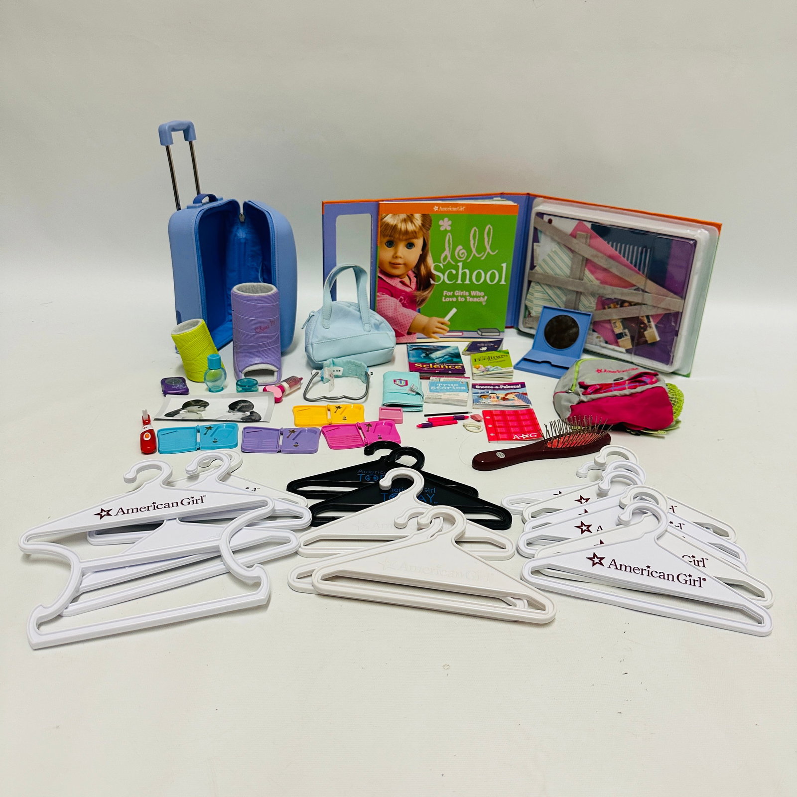 American Girl Doll Suitcase, Get Well Items and School Kit: American Girl Doll Suitcase, Get Well Items and School Kit ------------------ please review all pictures carefully because they are part of the description and show condition issues if any -----------