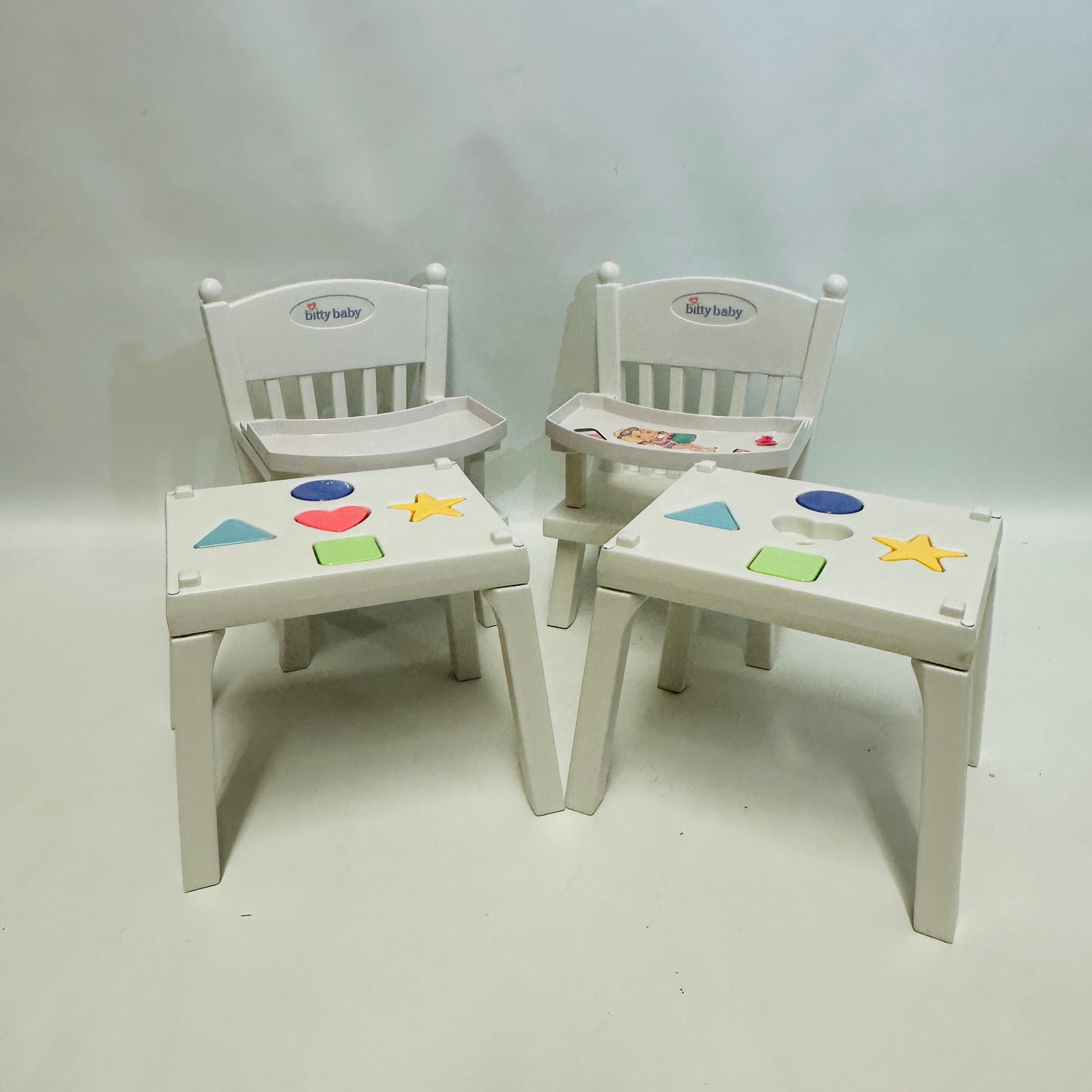 American Girl Bitty Baby Doll Mealtime Chairs: American Girl Bitty Baby Doll Mealtime Chairs ------------------ please review all pictures carefully because they are part of the description and show condition issues if any ------------------ pleas