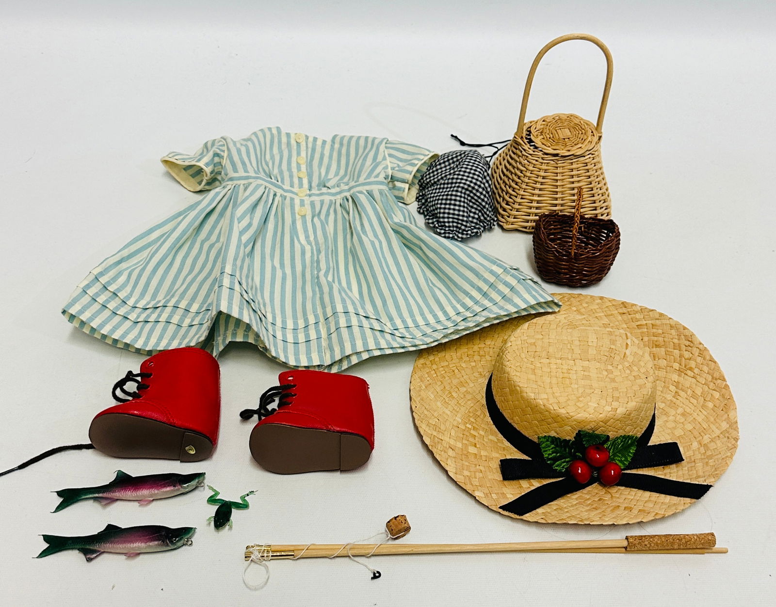 American Girl Doll Kirsten Summer Dress, Straw Hat and Fishing Gear (1 of 6)