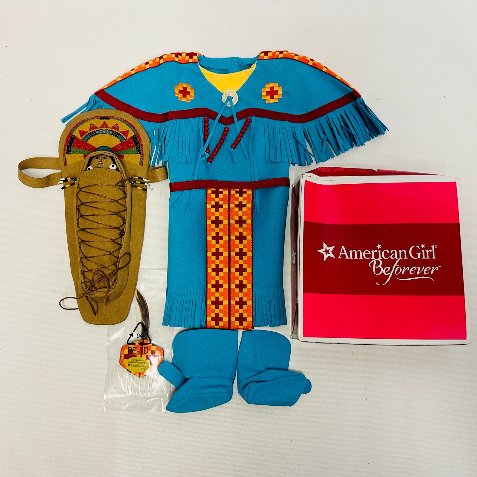 American Girl Doll Kaya Pow-Wow Dress of Today, Doll and Cradleboard: American Girl Doll Kaya Pow-Wow Dress of Today, her mini Doll and Cradleboard ------------------ please review all pictures carefully because they are part of the description and show condition issues