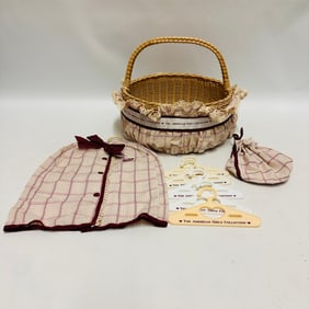 American Girl Doll Pleasant Company Basket, Garment Bag and Hangers