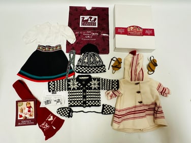 American Girl Doll Kirsten Skating Outfit, Winter Skirt, Blouse and Hand Knit Woolens