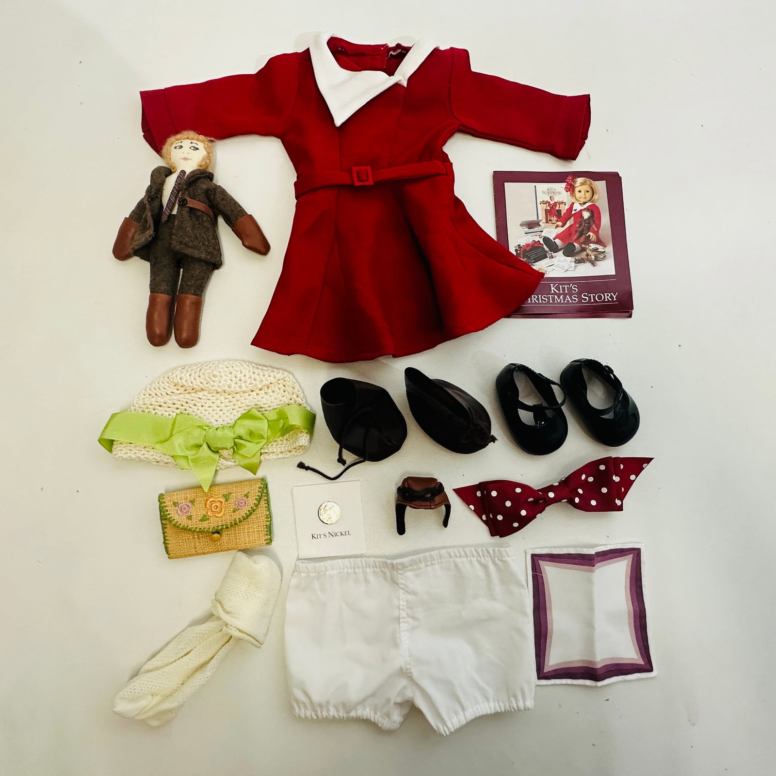 American Girl Doll Kit Christmas Outfit and Aviator Doll: American Girl Doll Kit Christmas Outfit and Aviator Doll ------------------ please review all pictures carefully because they are part of the description and show condition issues if any -------------