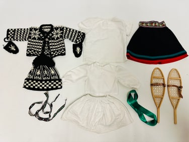 American Girl Doll Kirsten Snowshoes, Winter Skirt, Blouse and Hand Knit Woolens