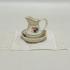 American Girl Doll Samantha lace edged towel, Pitcher and Bowl