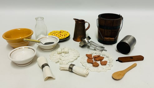 American Girl Doll Addy Ice Cream and yellow ware bowl grouping