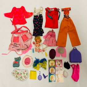 Vintage Barbie Doll Clothes, Accessories with baby and pamphlet