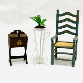 Ladderback Chair, Sewing Cabinet and Plant stand