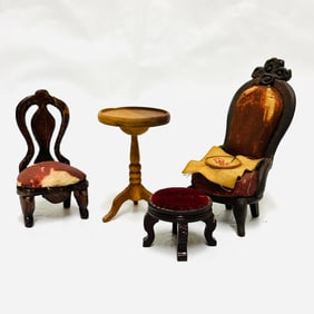 Victorian Side Chairs, Stand and Footstool