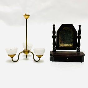 Brass Ceiling Light and Vanity Shaving Mirror