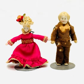 Antique All Bisque couple Dollhouse Dolls